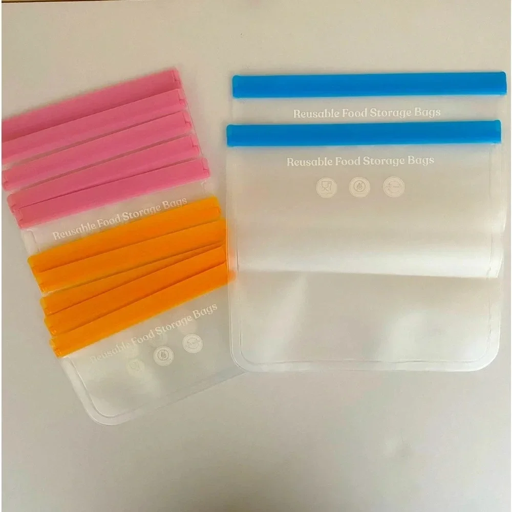 NEW Frosted with Accent Color 12 each Reusable Food Storage Bags