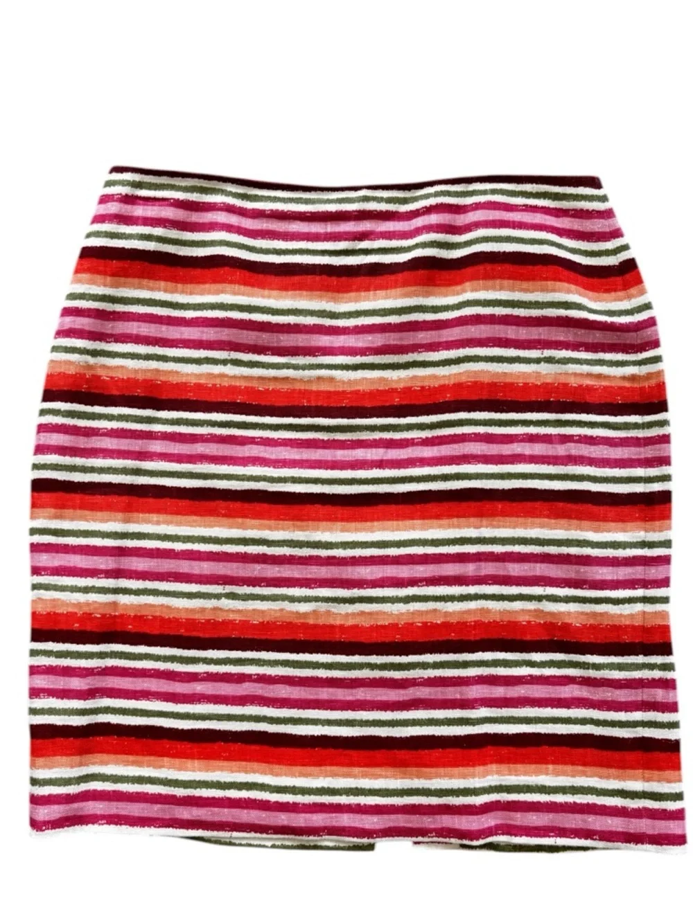 TALBOTS Pencil Skirt Sz 12 100% Linen Colorful Southwestern Striped Fully Lined