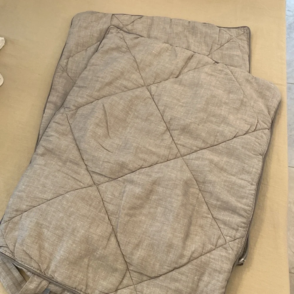 Set of Two Standard Pottery Barn Quilted Linen, Silk and Cotton Blend Shams