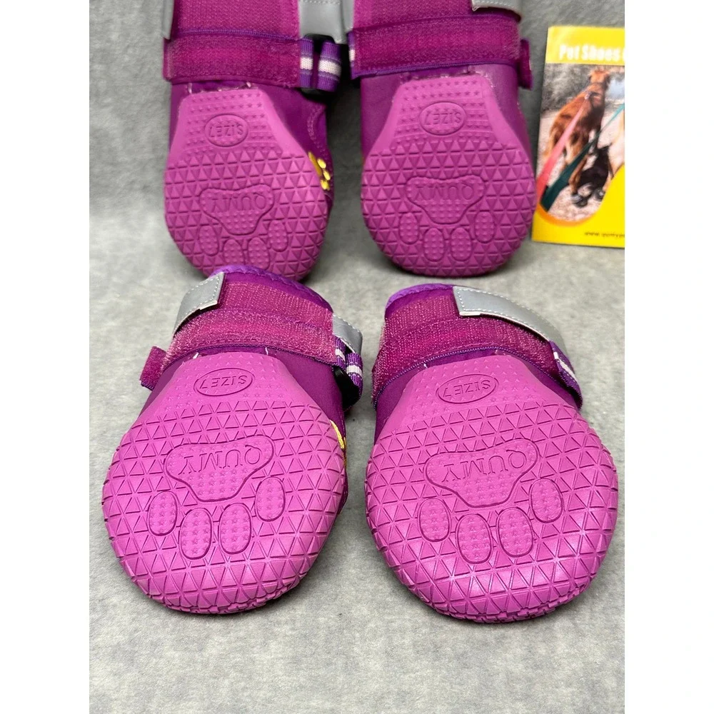 QUMY Dog Boots Purple Reflective Adjustable Straps Size 7 Paw Protection