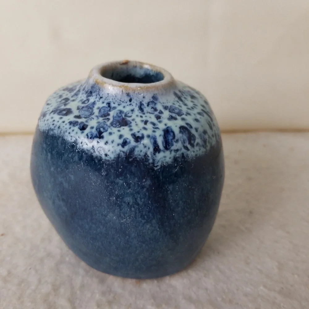 Ceramic Vase Blue Textured Décor Accent‎ Bud Vase Art Pottery Small