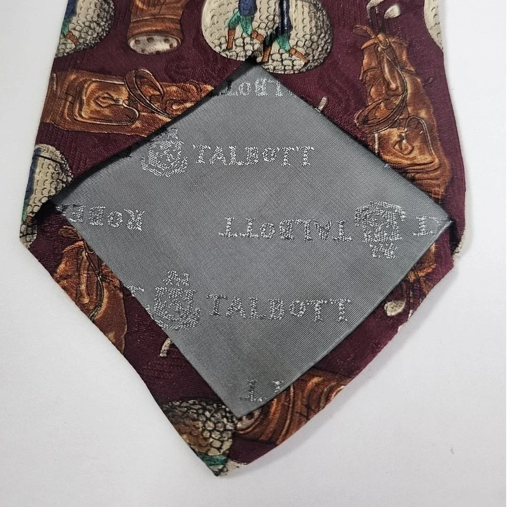 VTG Robert Talbott Necktie Mens Burgundy Golf Bag Silk Hand Sewn‎ USA Luxury Tie