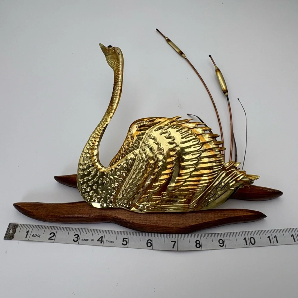 Mid-century Modern Brass and Copper Swan and Cattails Wall Art