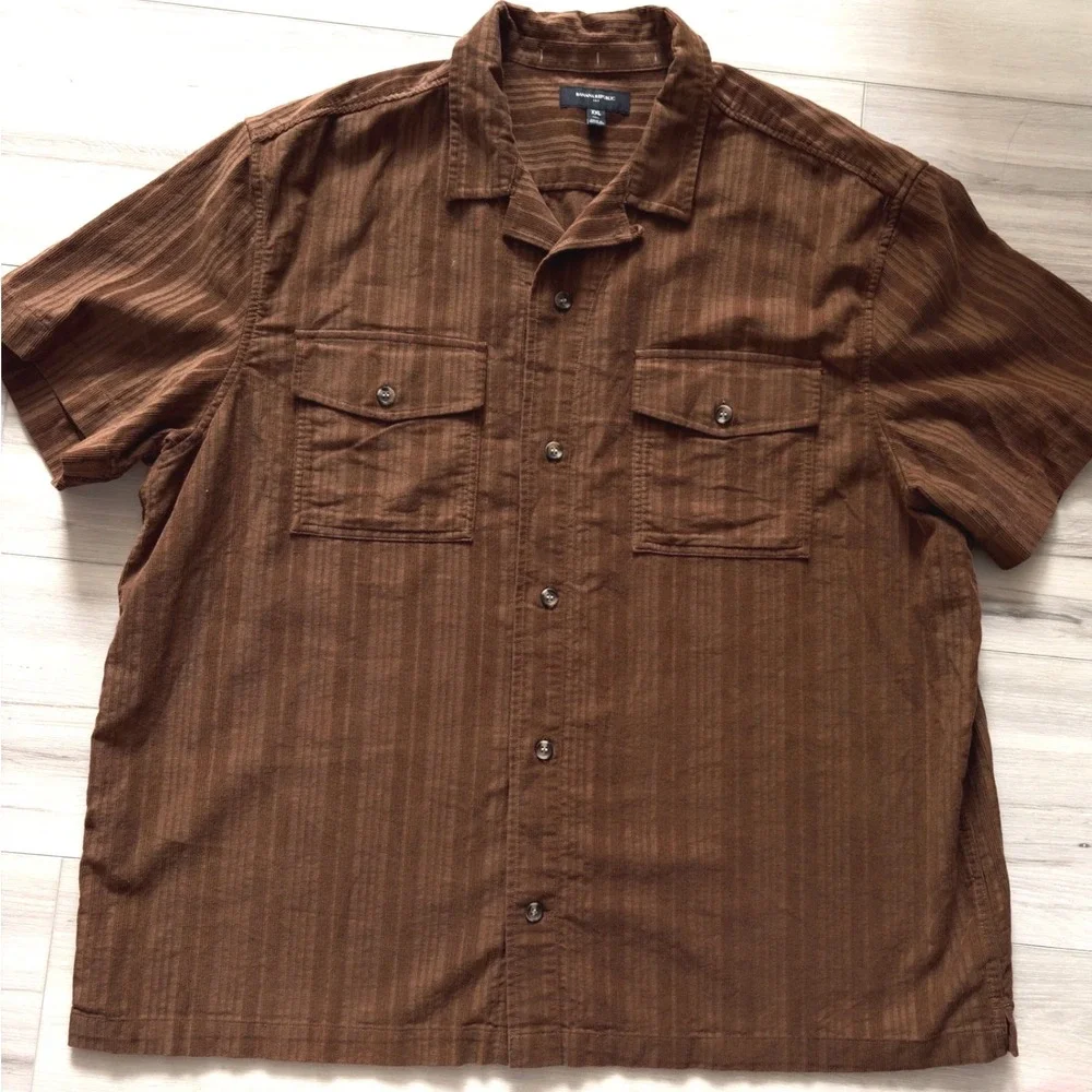 Banana Republic XXL Tall Brown Textured Camp Shirt Button Front 2XL