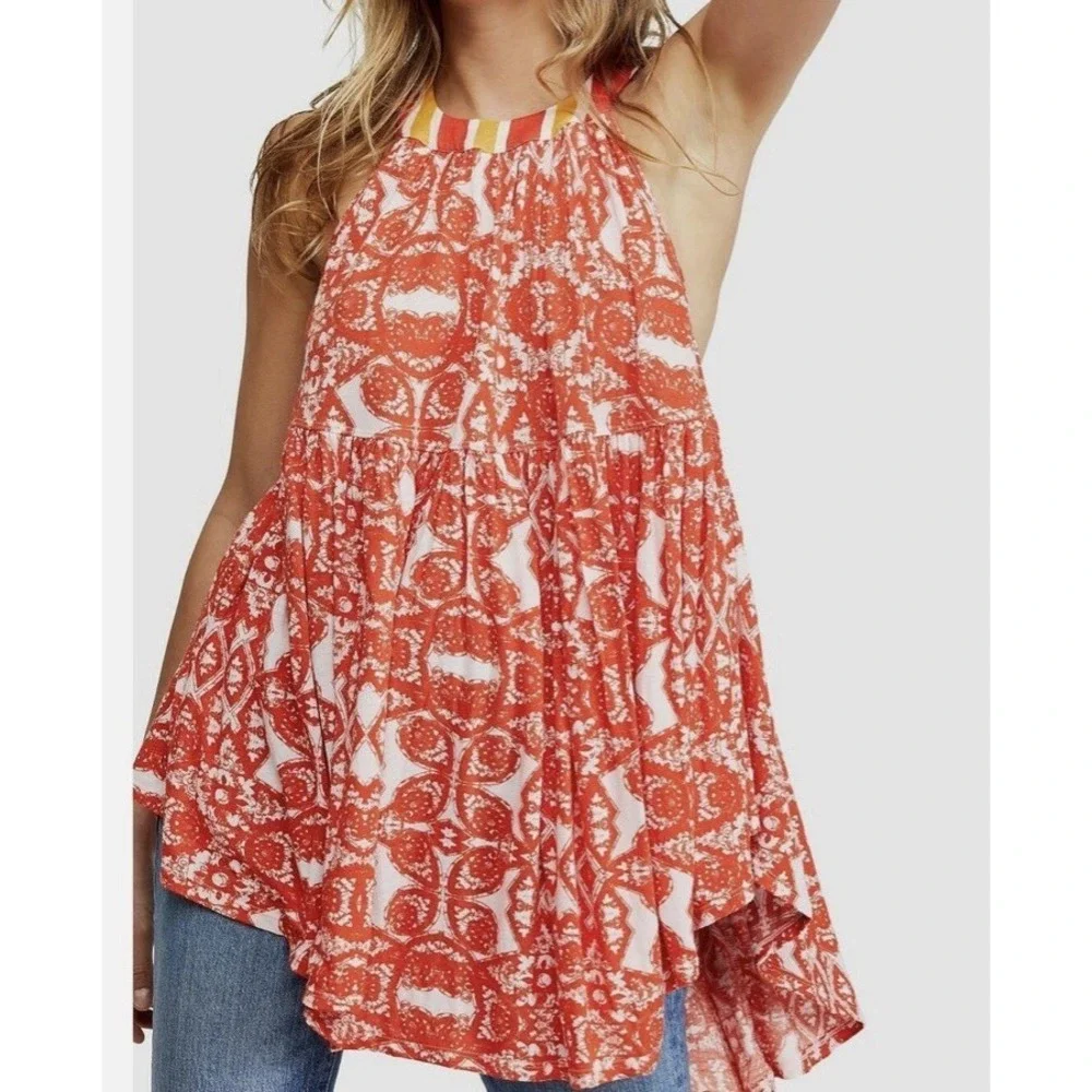 Free People Tunic Women S Orange Boho Medallion Halter Festival Boho OB944887