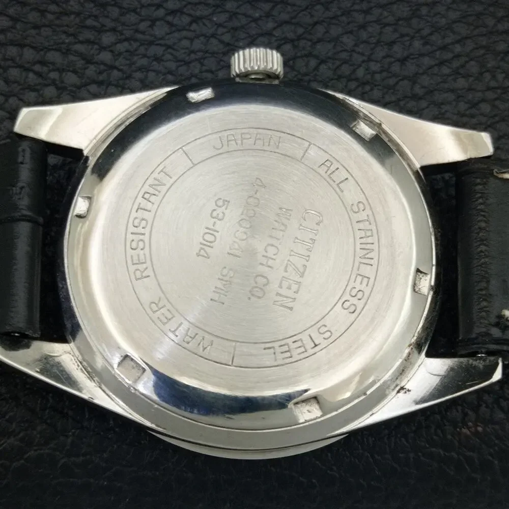 Vintage 1984 Citizen Manual Wound Mens Silver Watch & Olive accents