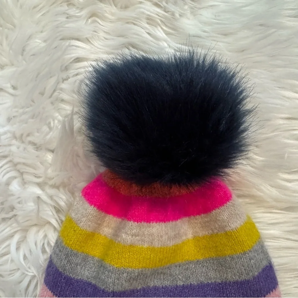 Gap Kids Rainbow Stripe Pom Pom Beanie Girls One Size Winter Knit Hat