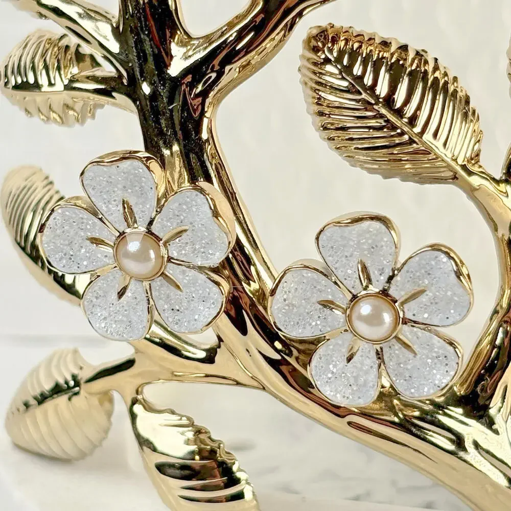 Bath & Body Works Gold Branch White Glitter Flowers Marble Foaming Soap‎ Holder