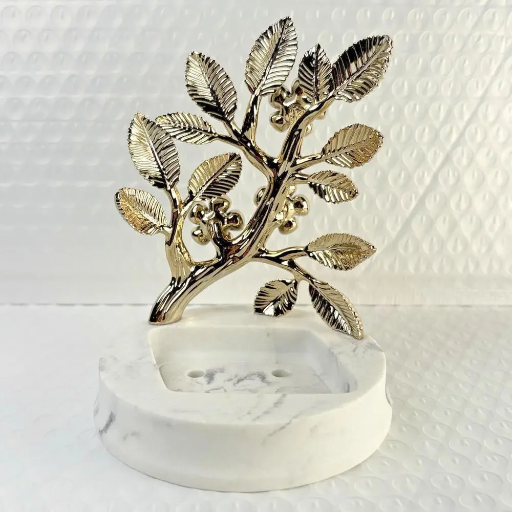 Bath & Body Works Gold Branch White Glitter Flowers Marble Foaming Soap‎ Holder