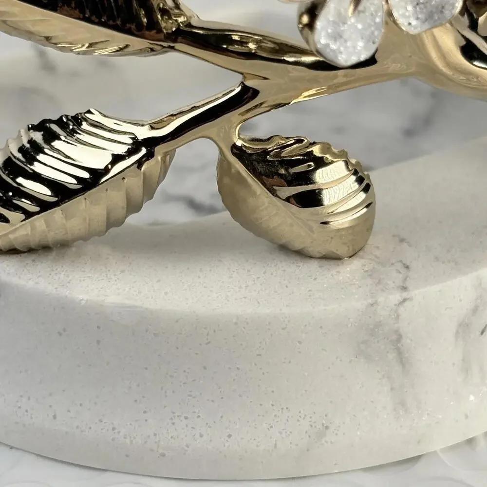 Bath & Body Works Gold Branch White Glitter Flowers Marble Foaming Soap‎ Holder