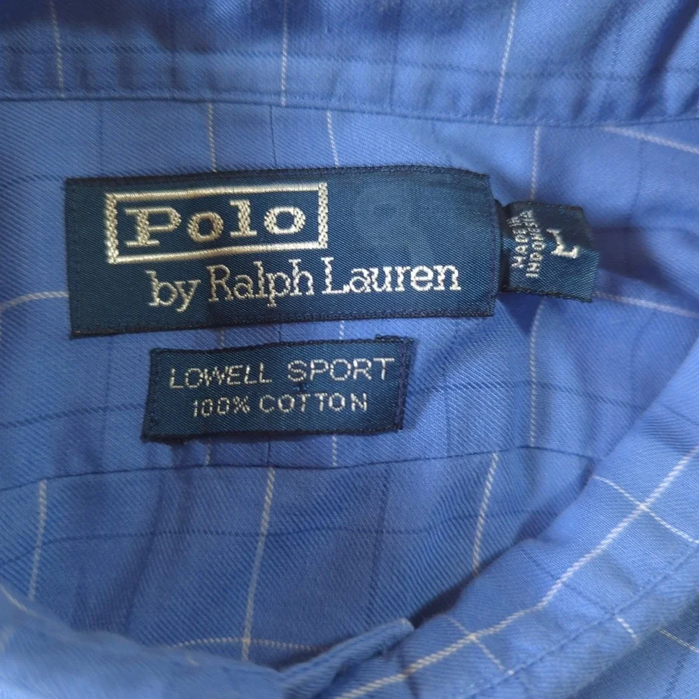 Polo Ralph Lauren Lowell Sport Shirt Mens Large Blue‎ Windowpane Check Cotton