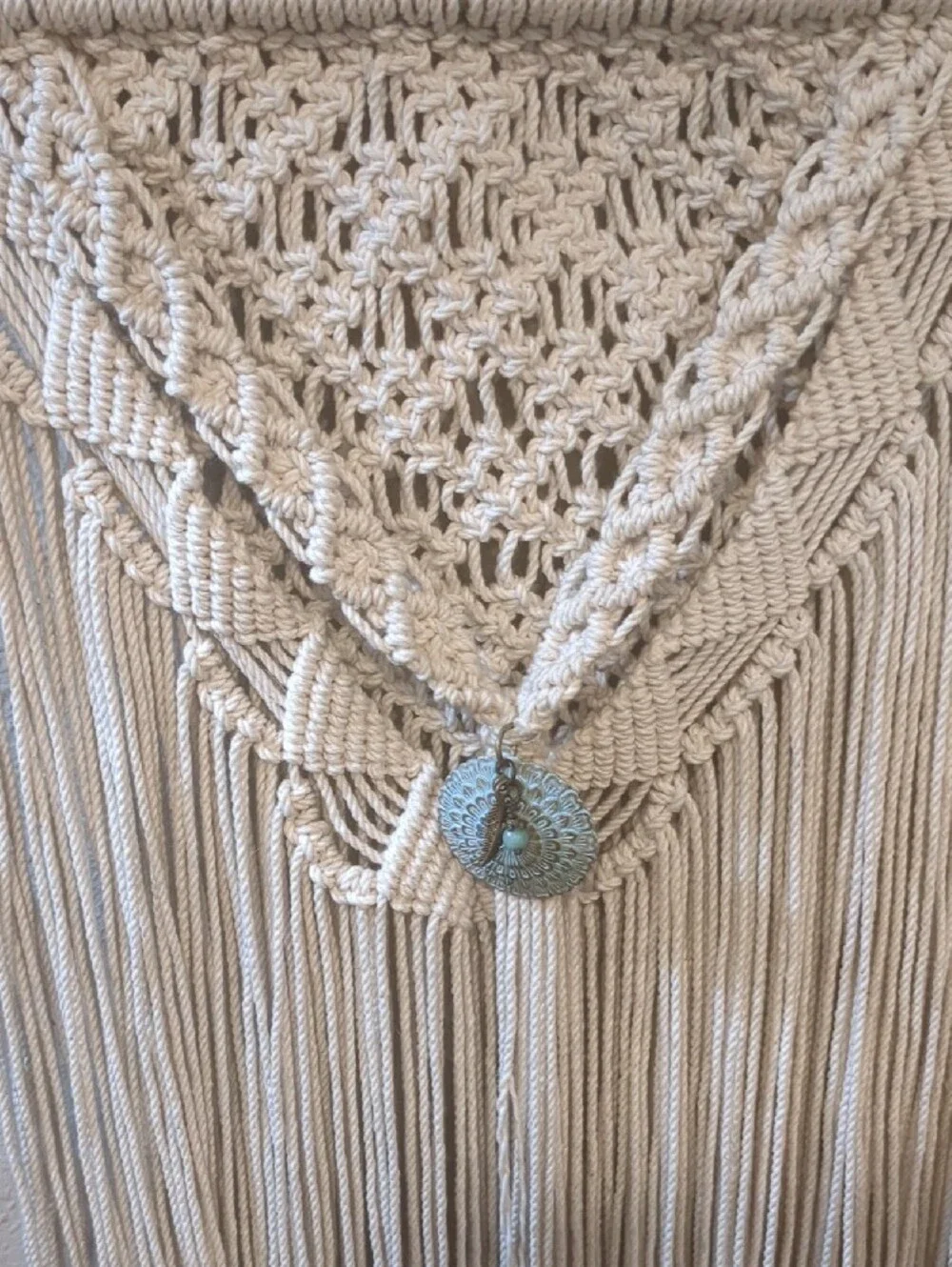 Handmade Cream Macramé Wall Hanging with Decorative Medallion