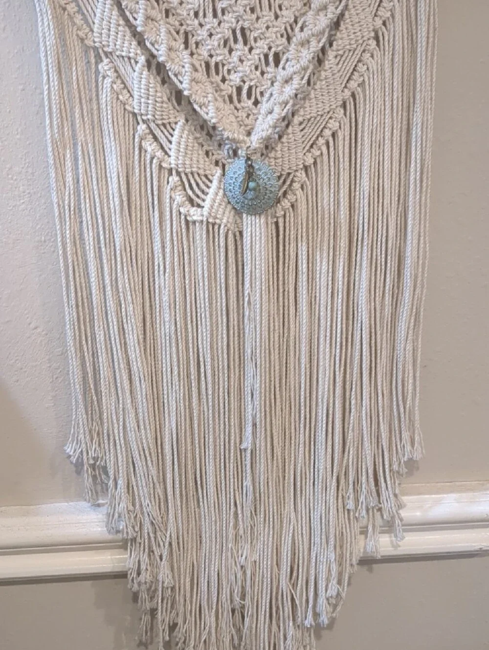 Handmade Cream Macramé Wall Hanging with Decorative Medallion