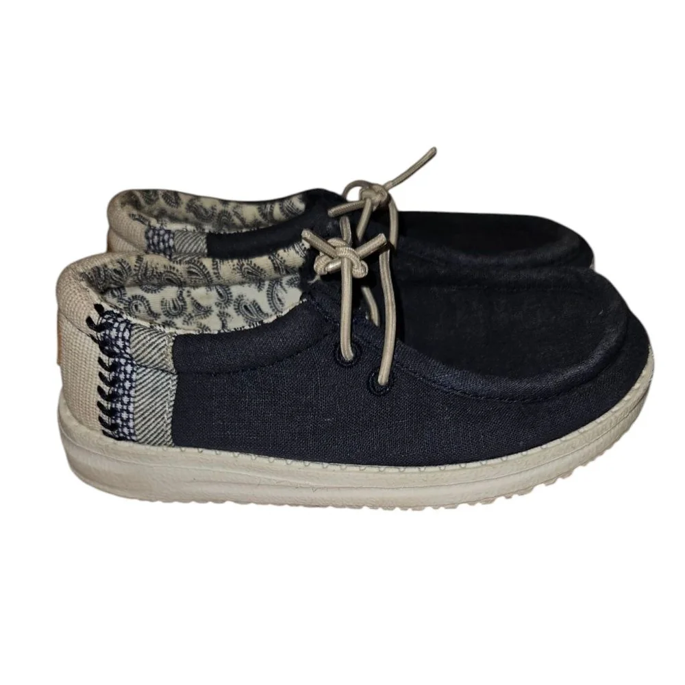 Hey Dude Wally Toddler Break Stitch Navy Blue Slip on loafers SZ 9