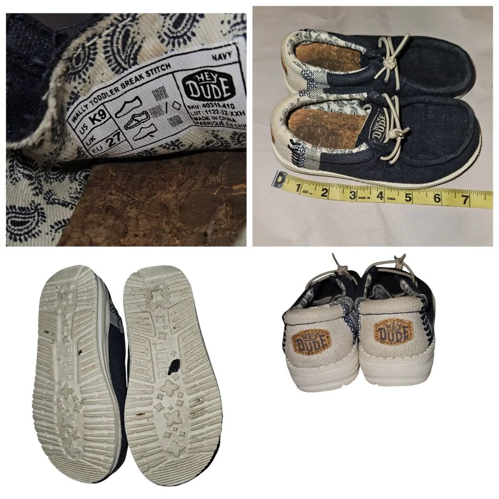 Hey Dude Wally Toddler Break Stitch Navy Blue Slip on loafers SZ 9