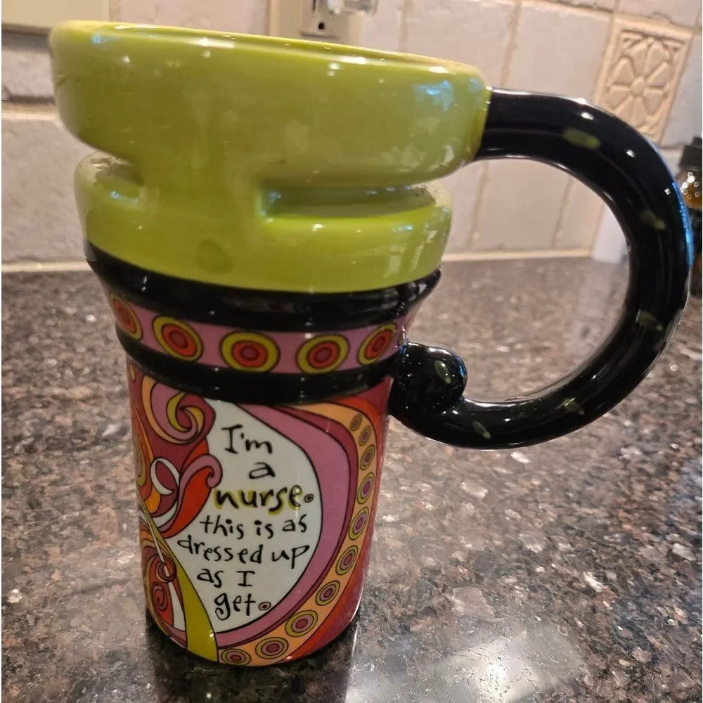 Colorful Ceramic Nurse Mug with Black Handle