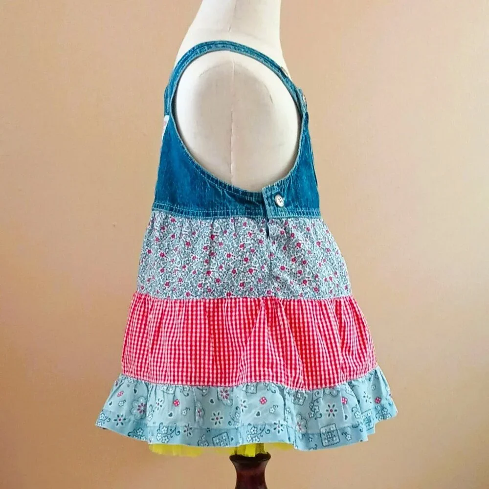 Oshkosh Denim Gingham Ruffle Dress 18M Floral & Boho Vestbak Jumper