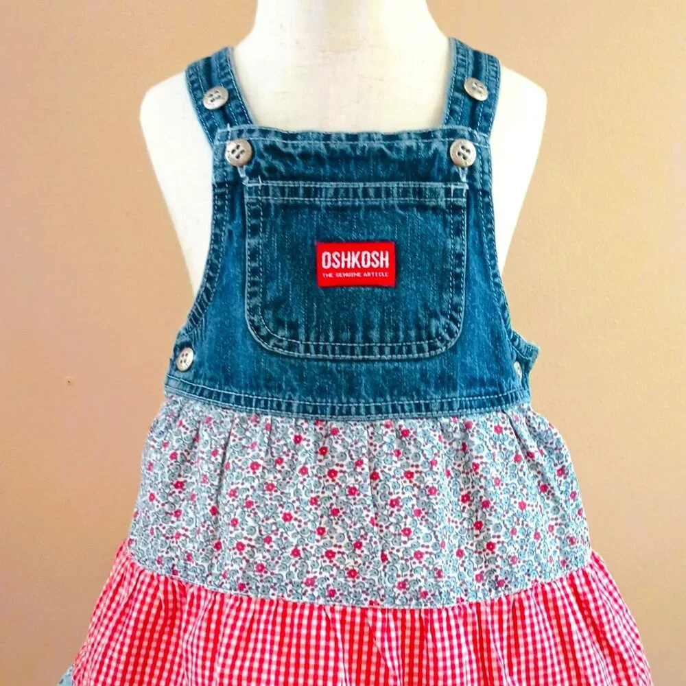 Oshkosh Denim Gingham Ruffle Dress 18M Floral & Boho Vestbak Jumper