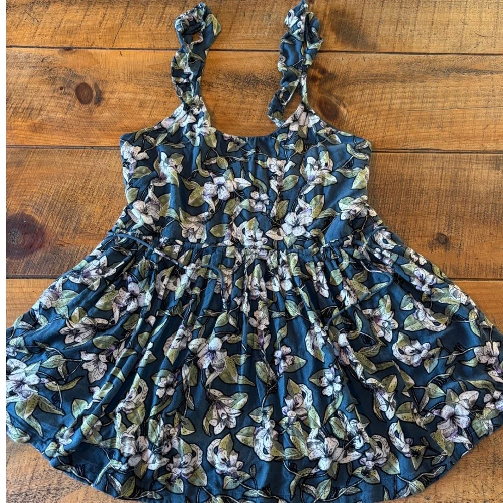 Free People Womens Teal Floral Summer Babydoll Tank Tunic Top‎ Size Small