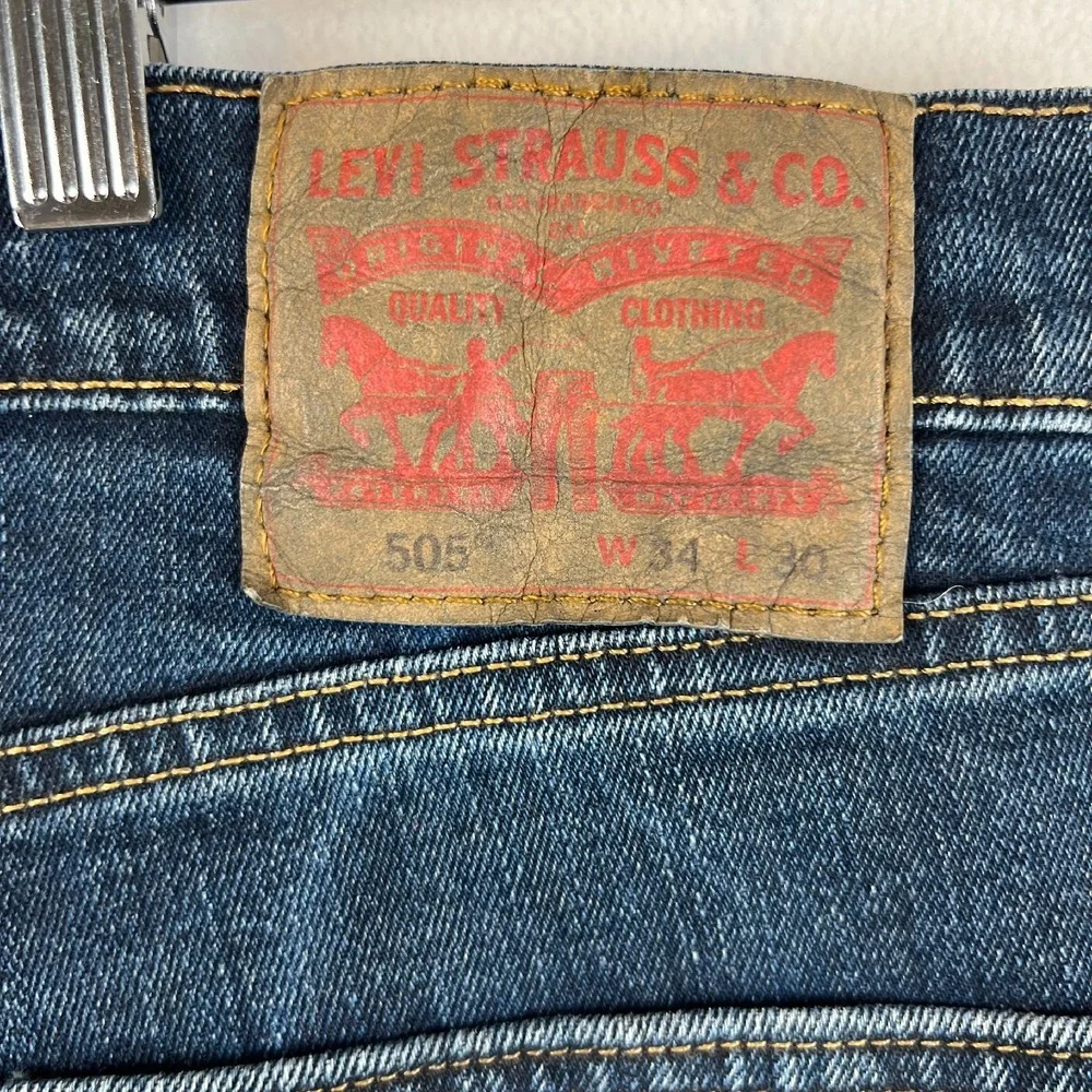 Levis 505 Jeans Mens 34x30 Regular Fit Dark Wash Denim Pants Classic‎