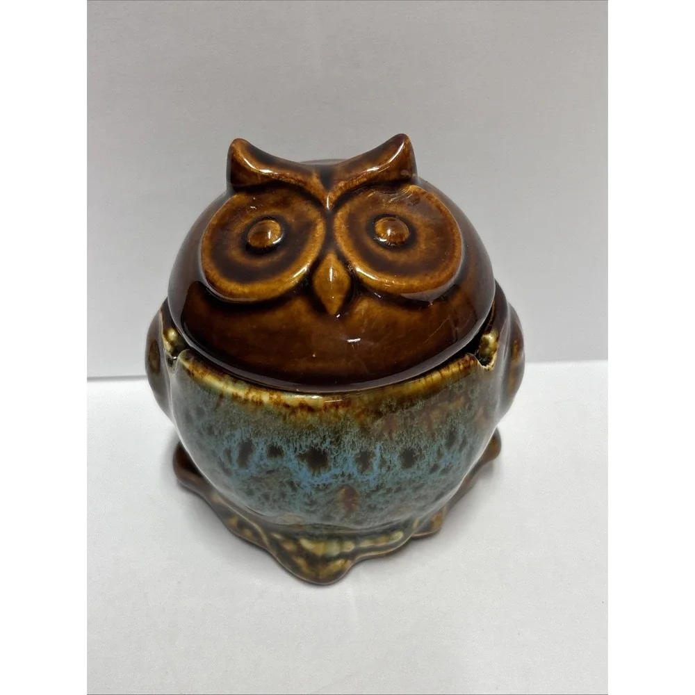 Owl Ceramic Ashtray Fairy Garden glazed glossy finish 4 inches tall K Cool brand
