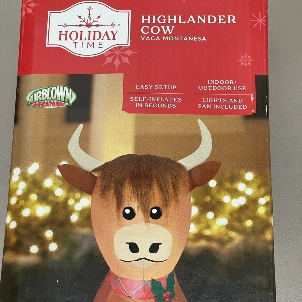 Holiday Time Highlander Cow 3.5 FT Airblown Inflatable Christmas Yard Lights NEW