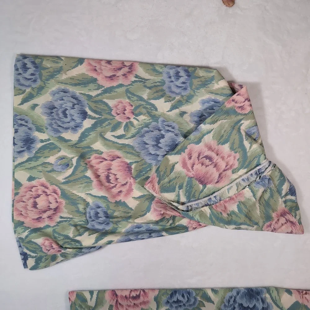 Lady Pepperell Sheet Set Twin‎ Cottage Floral Ikat Vintage Percale 3pc Made USA