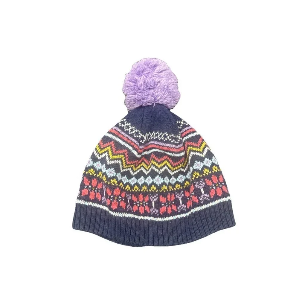 Hanna‎ Andersson Colorful Patterned Beanie Pom Pom Winter Hat Sz L Skiing Snow