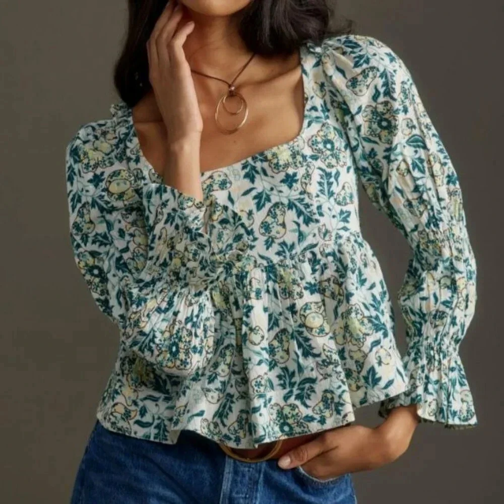 Anthropologie Pilcro Puff Renaissance Long Sleeve Babydoll Blouse Blouse Size S