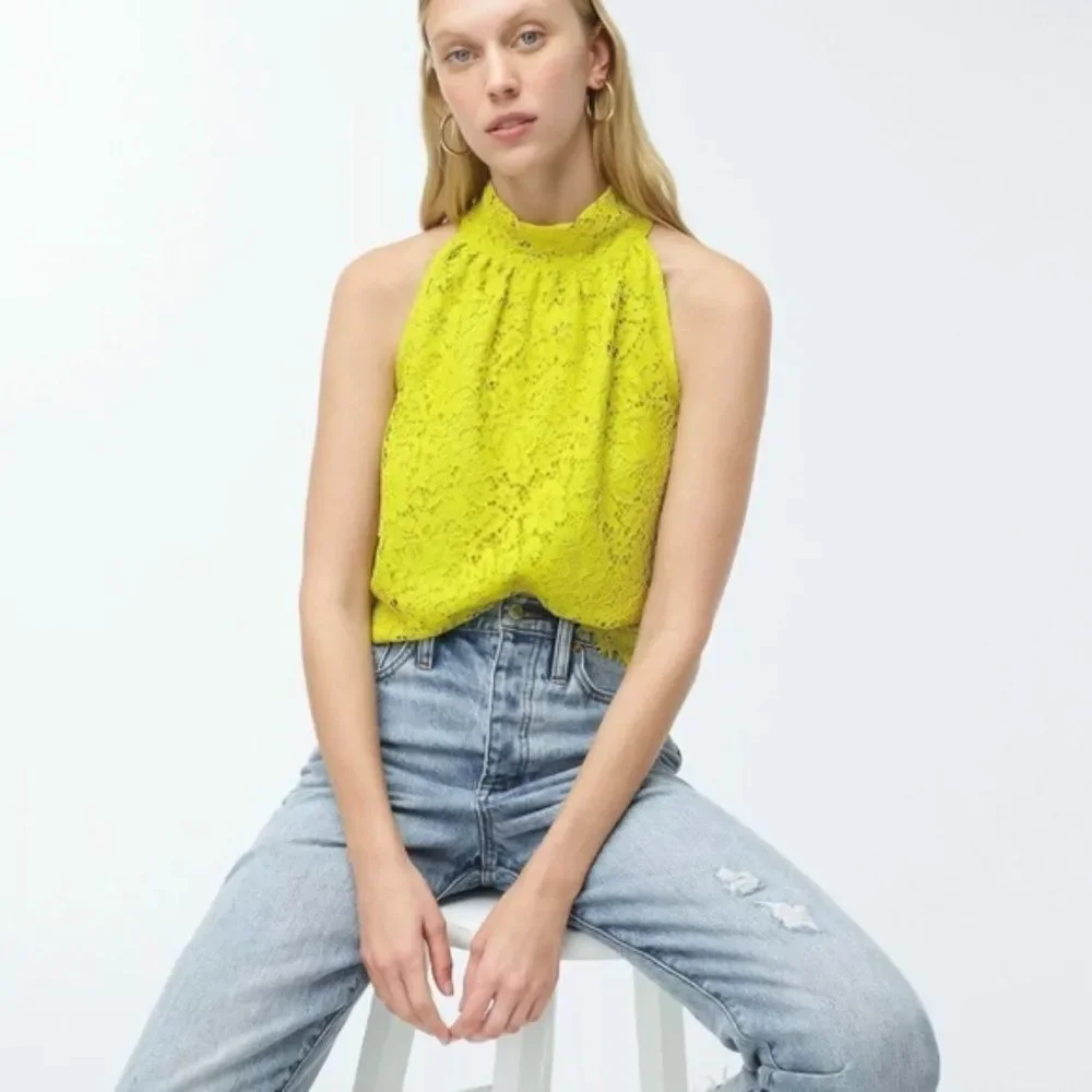 J. Crew Lace Yellow Halter Neck Blouse XXS