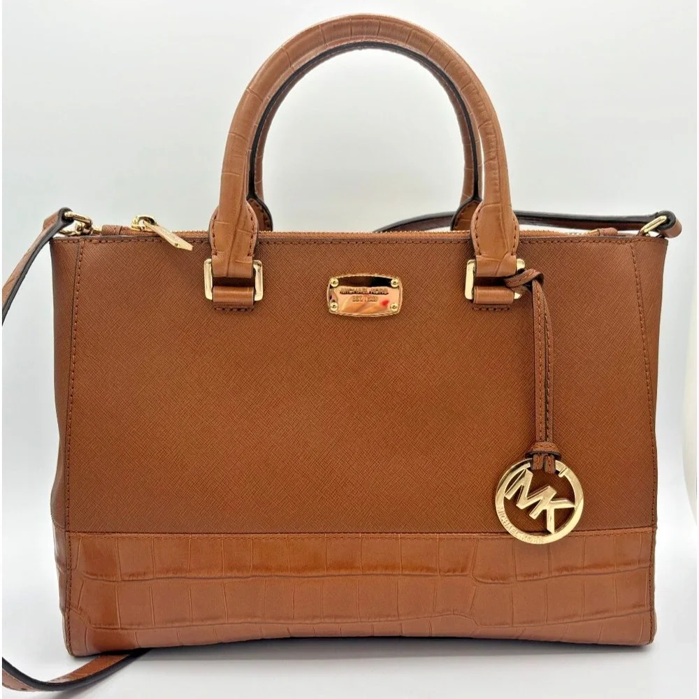 Michael Kors‎ Kellen Crosshatch Leather Satchel Medium 357GS0S6E Tote Adj Strap