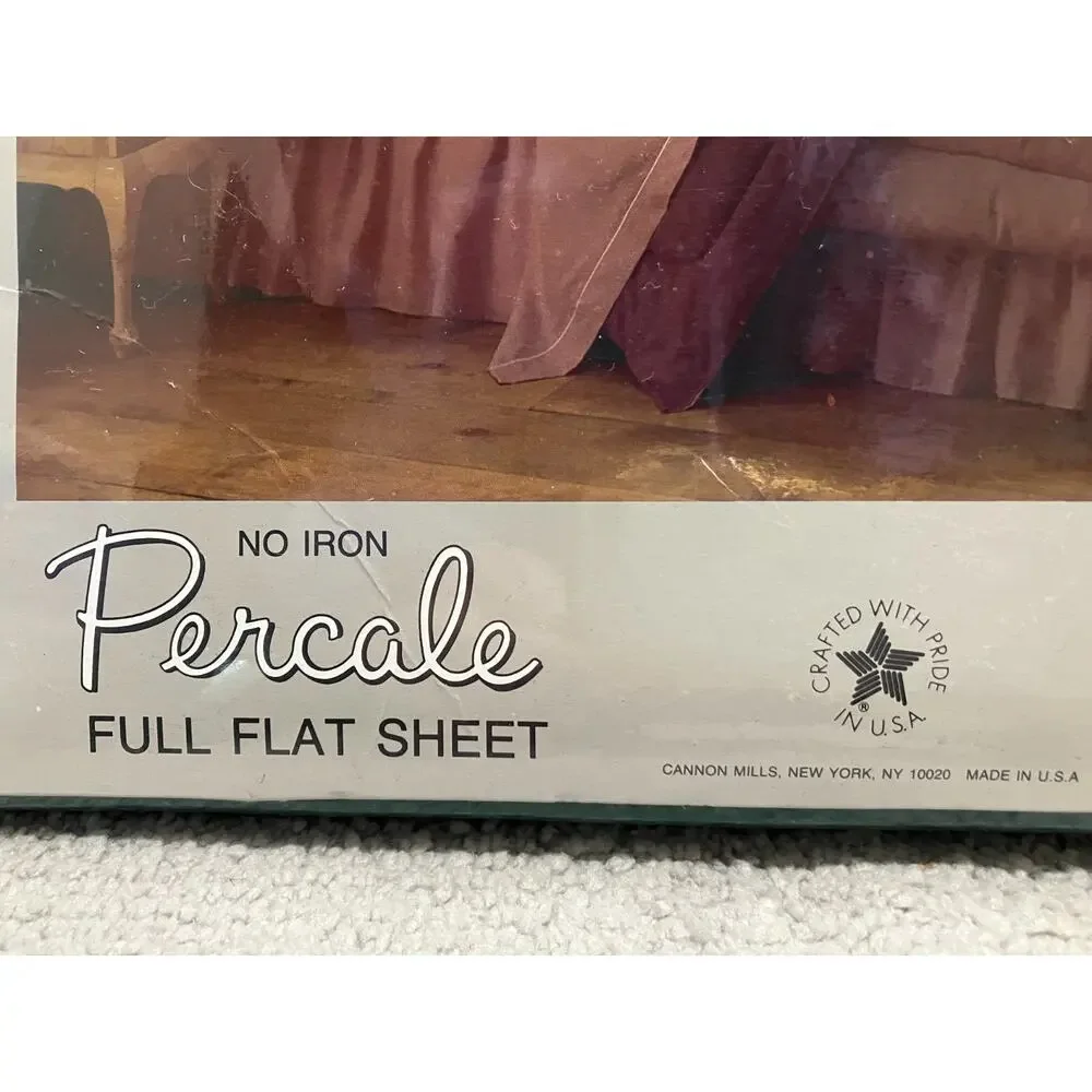 Vintage Cannon Color Classics Full Flat Sheet Hunter Green No Iron Percale USA