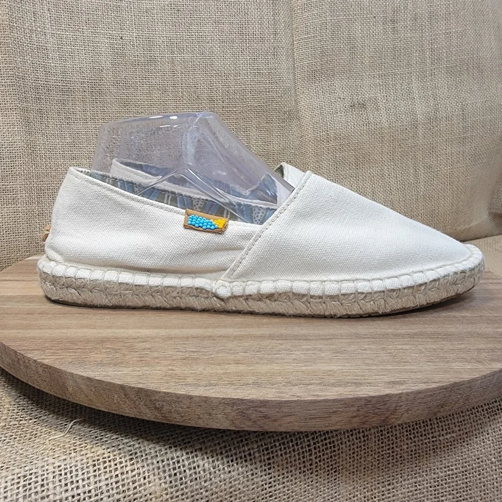 Ubuntu Espadrille Slip On Shoes Handmade in Kenya Beige‎ Beaded Women's Size 9M