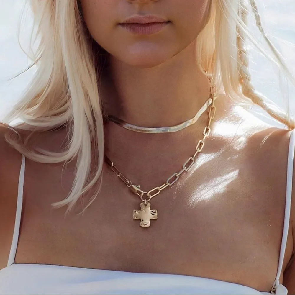 NEW 14k Gold Plated Gold Cross Pendant Necklace