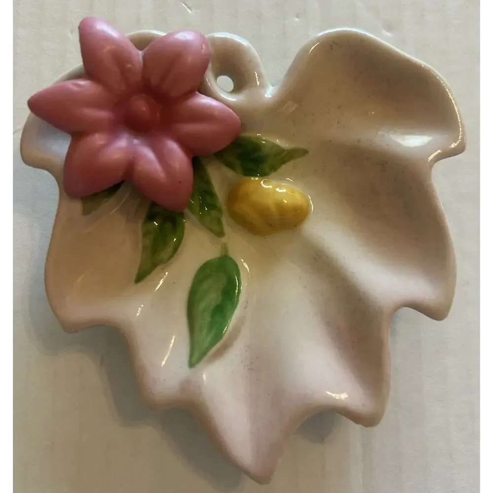 Vtg 1940s Zanesville Glazed Earthenware Pottery Pink trinket dish Teabag‎ Holder