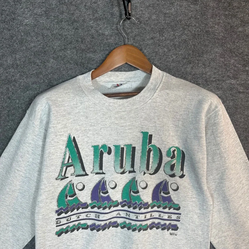 Tee Jays Aruba‎ Dutch Antilles Graphic Sweatshirt Mens Medium Gray Sailboats
