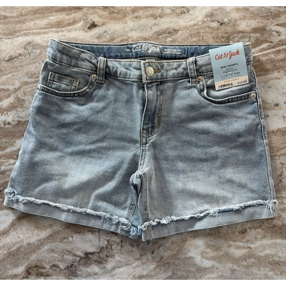 Cat & Jack Girl's Midi Shorts Size L (10/12) Plus, Stretch Adjustable Waist NWT