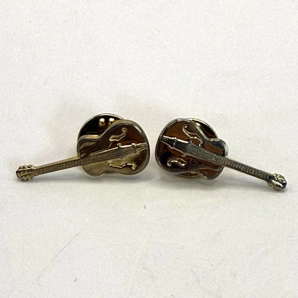 Guitar Lapel Pins Set of 2 Gold Tone‎ Musician Rock Band Accessories