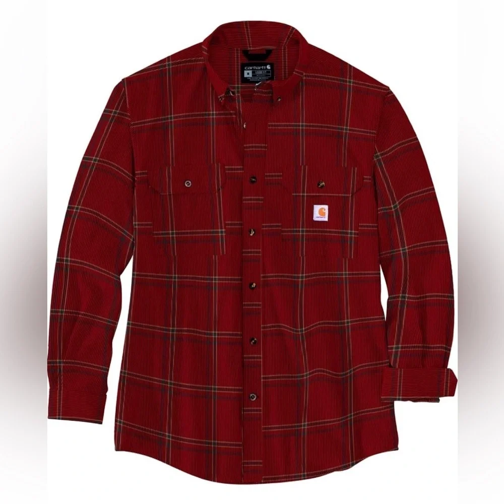 Carhartt Men’s Loose Fit Midweight Chambray Shirt. Deep Red Plaid. Large.