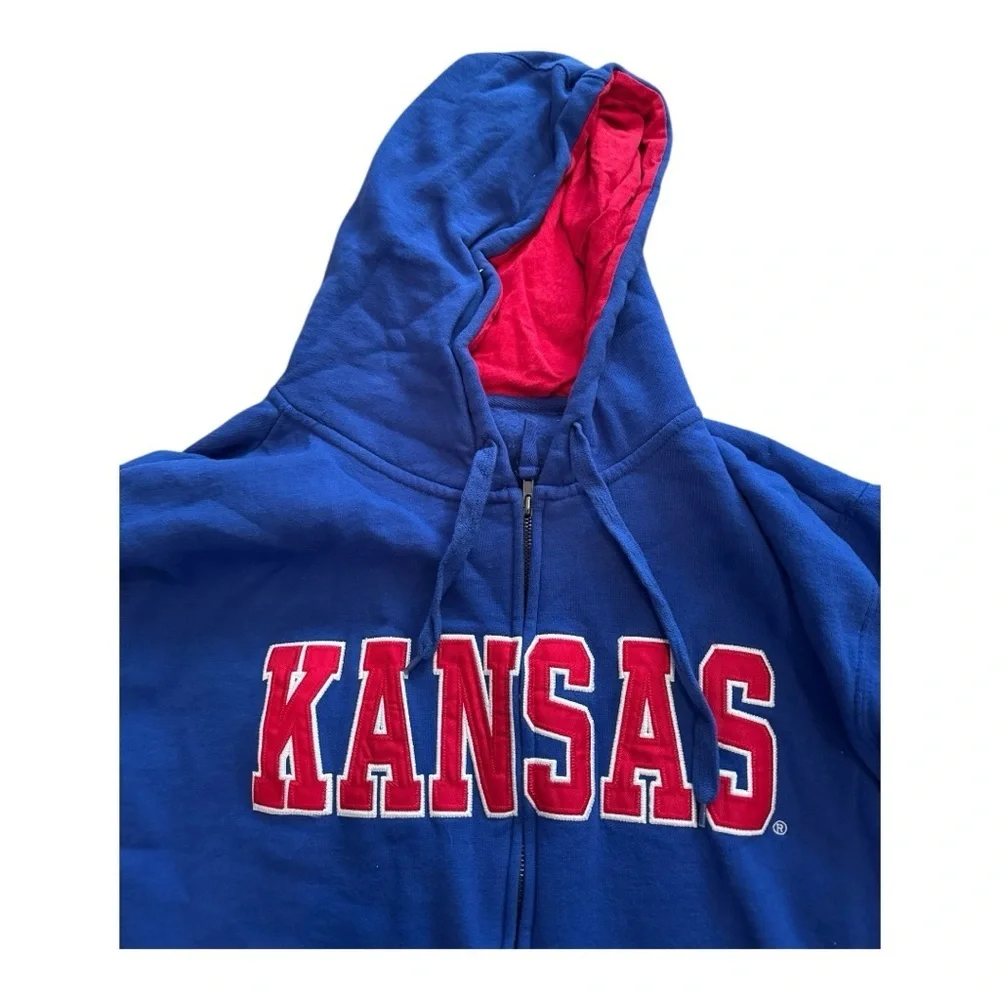 Vintage KU Jayhawks Men’s Embroidered Blue & Red Size XL Zip Up Cotton Hoodie