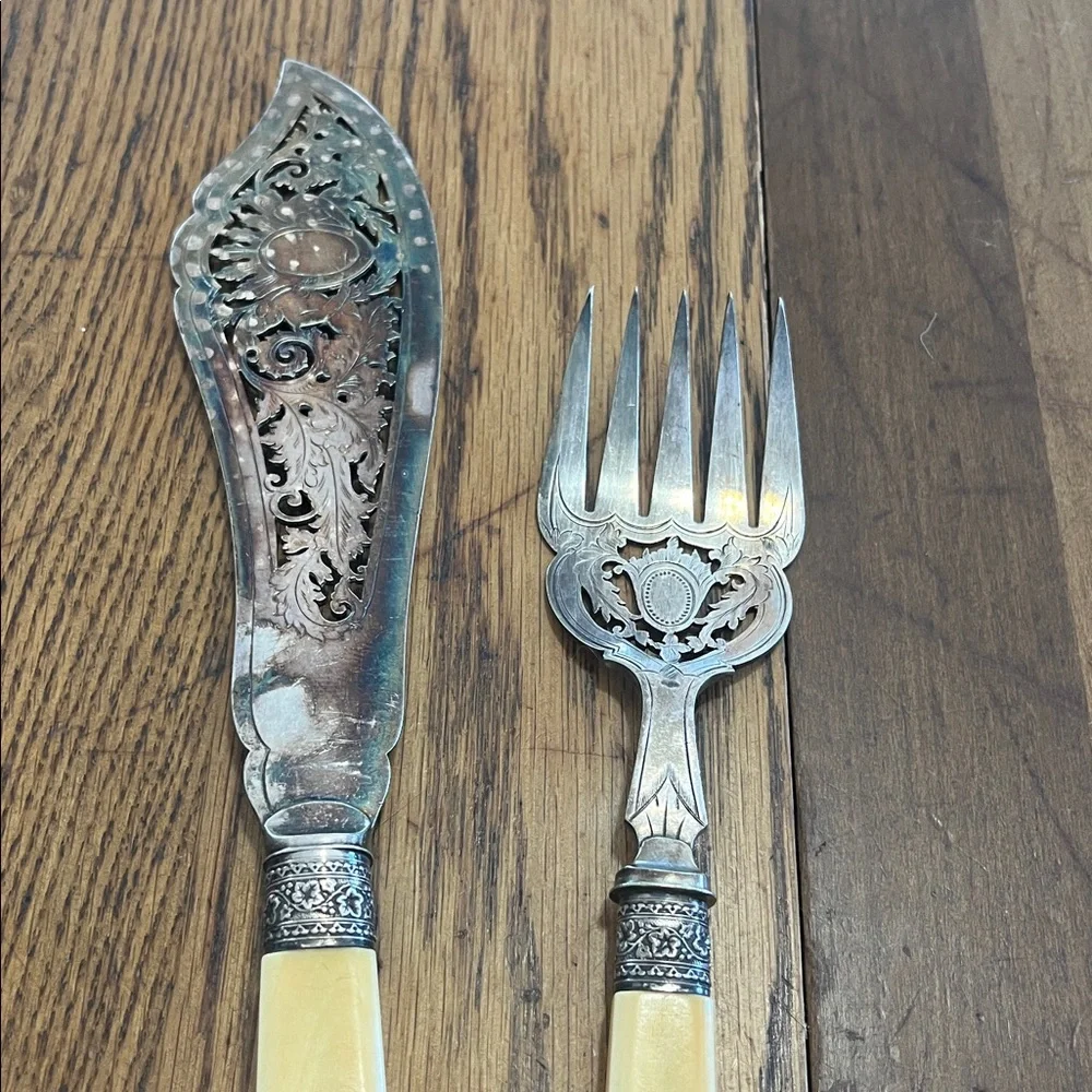 Vintage Silver and Yellow Handle Serving Set
