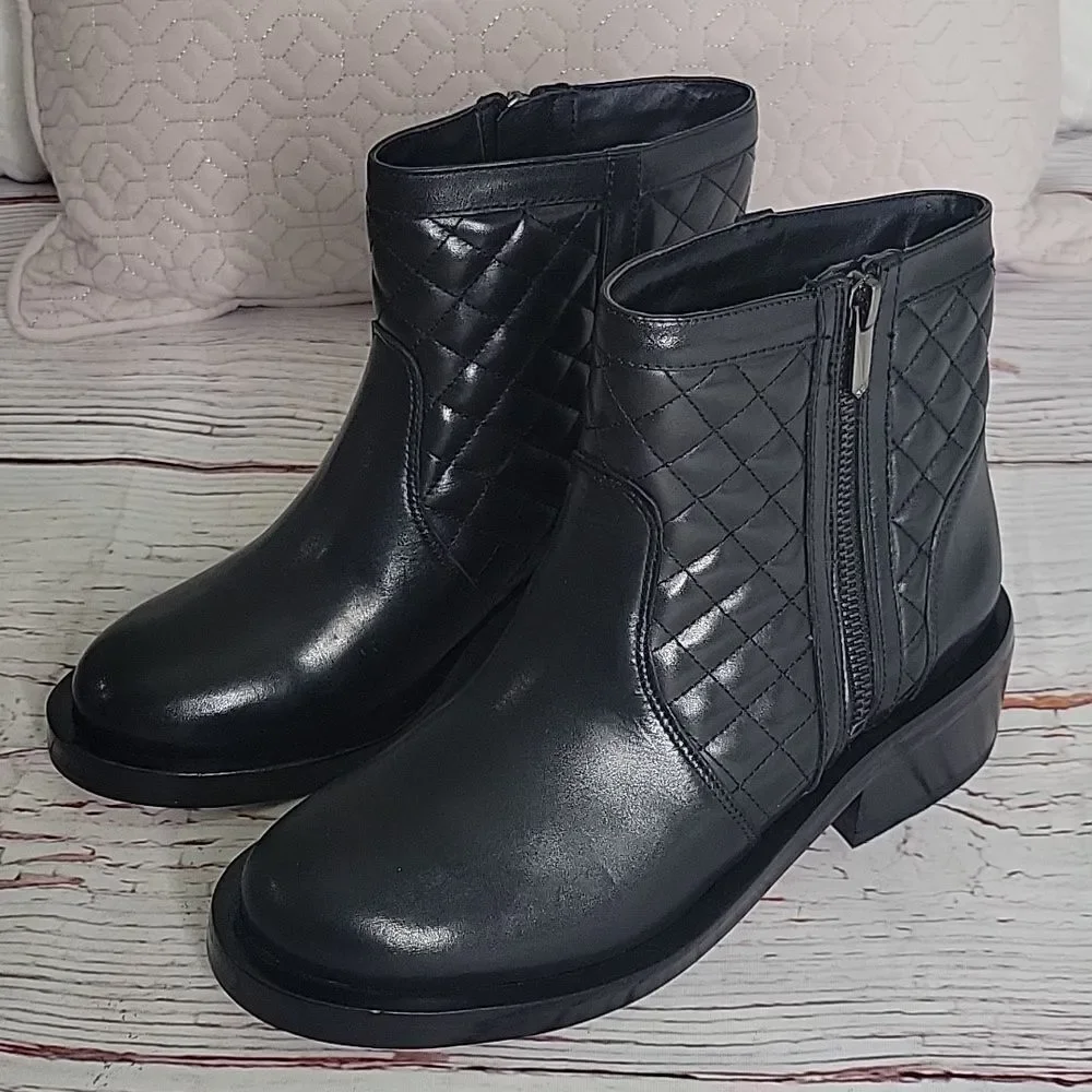 SAM EDELMAN Lancaster Black Leather Quilted Ankle Boot Size 7