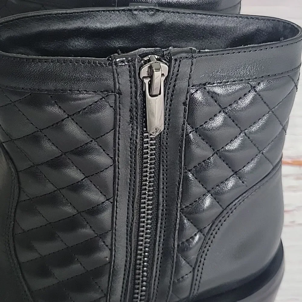 SAM EDELMAN Lancaster Black Leather Quilted Ankle Boot Size 7