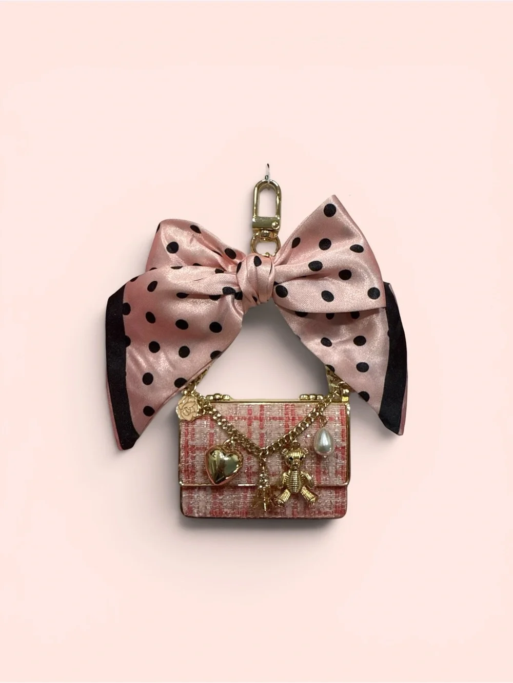 Piper K Pink Polka Dot Bow and Purse Bag Charm