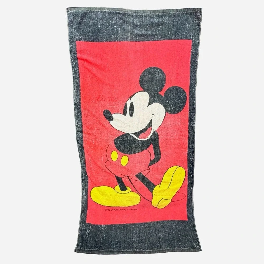 VTG Disney Florida Mickey Mouse 1980s‎ Red Black Cotton Beach Towel
