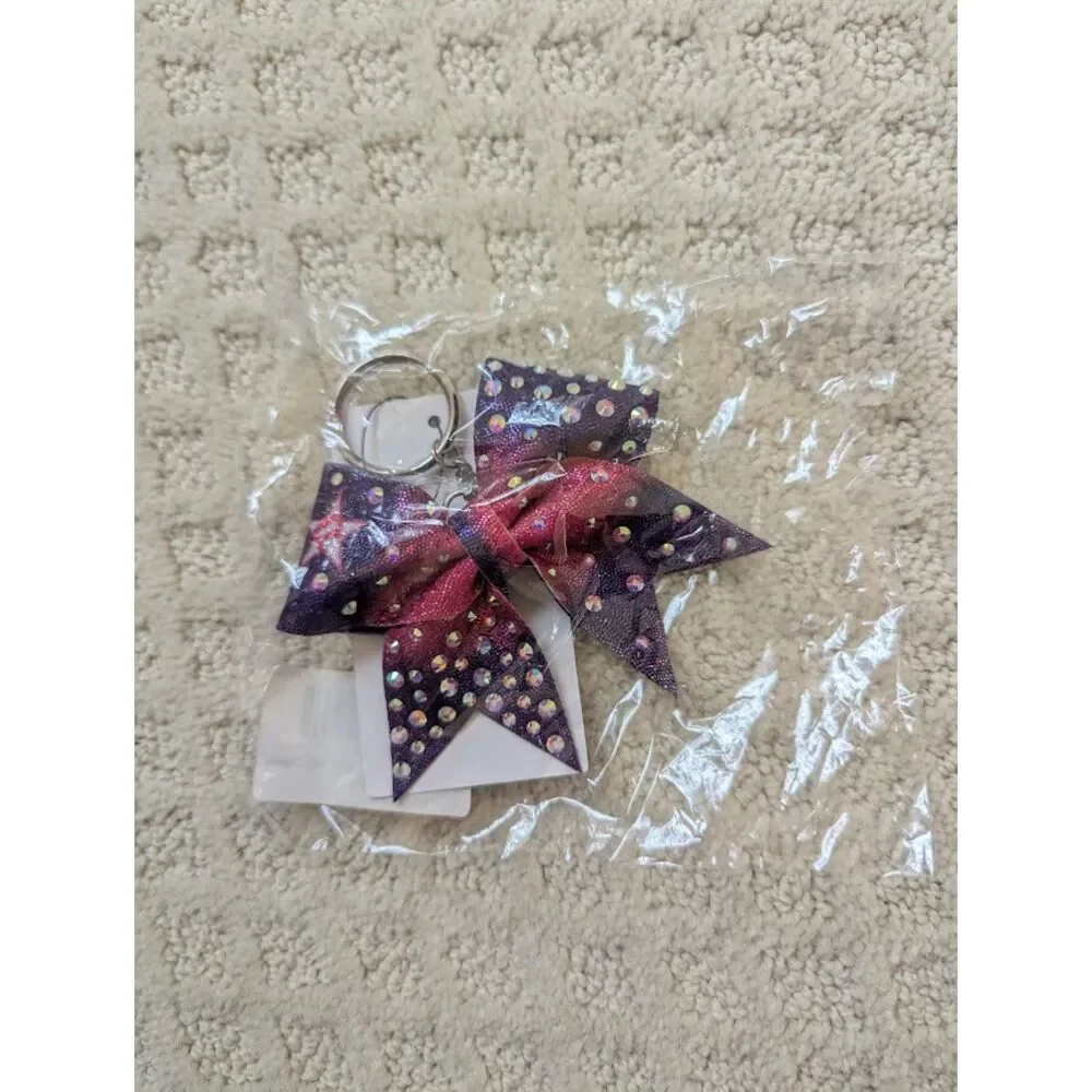 NWT Rebel Athletic pink purple ombre bow rhinestone keychain cheer dance