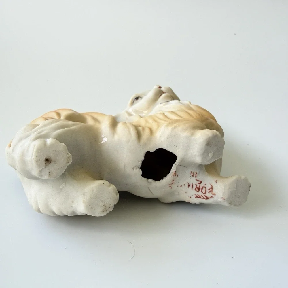 Vintage Orion Japan Ceramic Pekingese Dog Figurine Gold Bow Long Hair Puppy 3.5