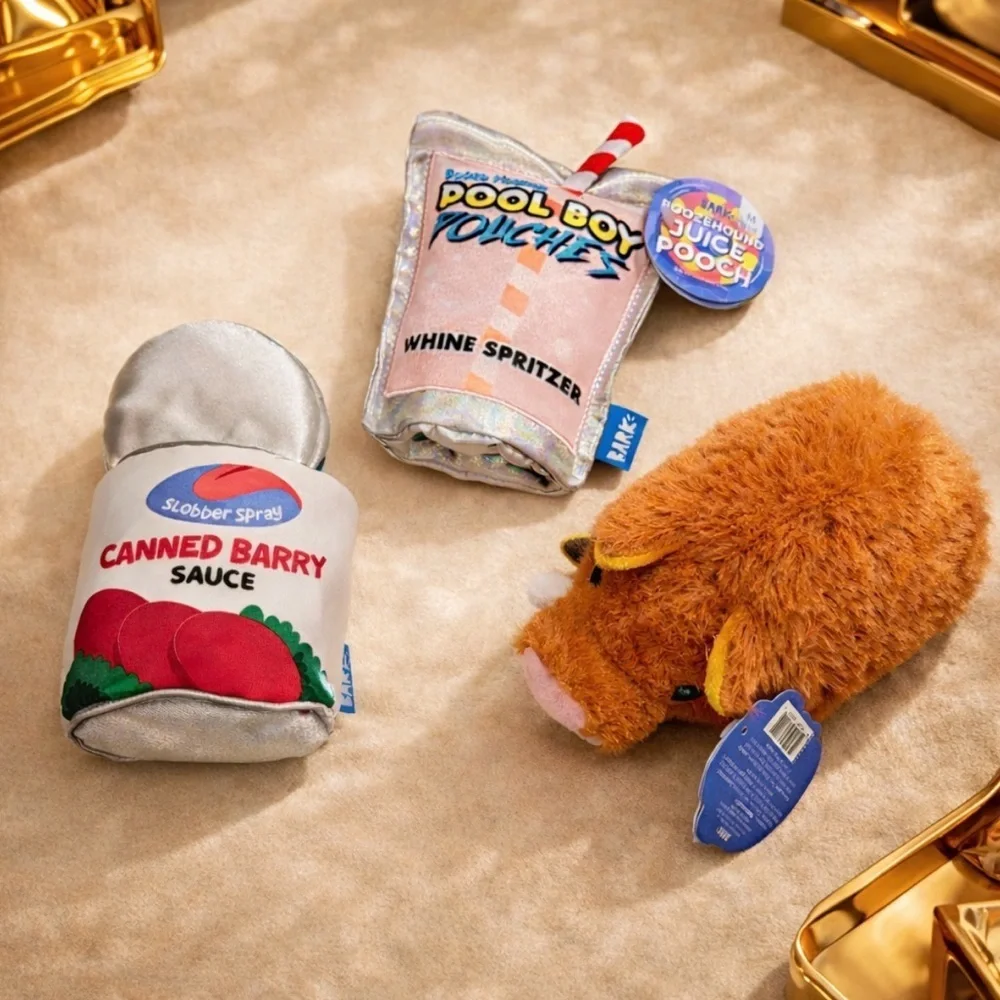 BarkBox Dog Toy Bundle Wine Spritzer Pool Boy + Canned Barky Sauce + Plush Boar