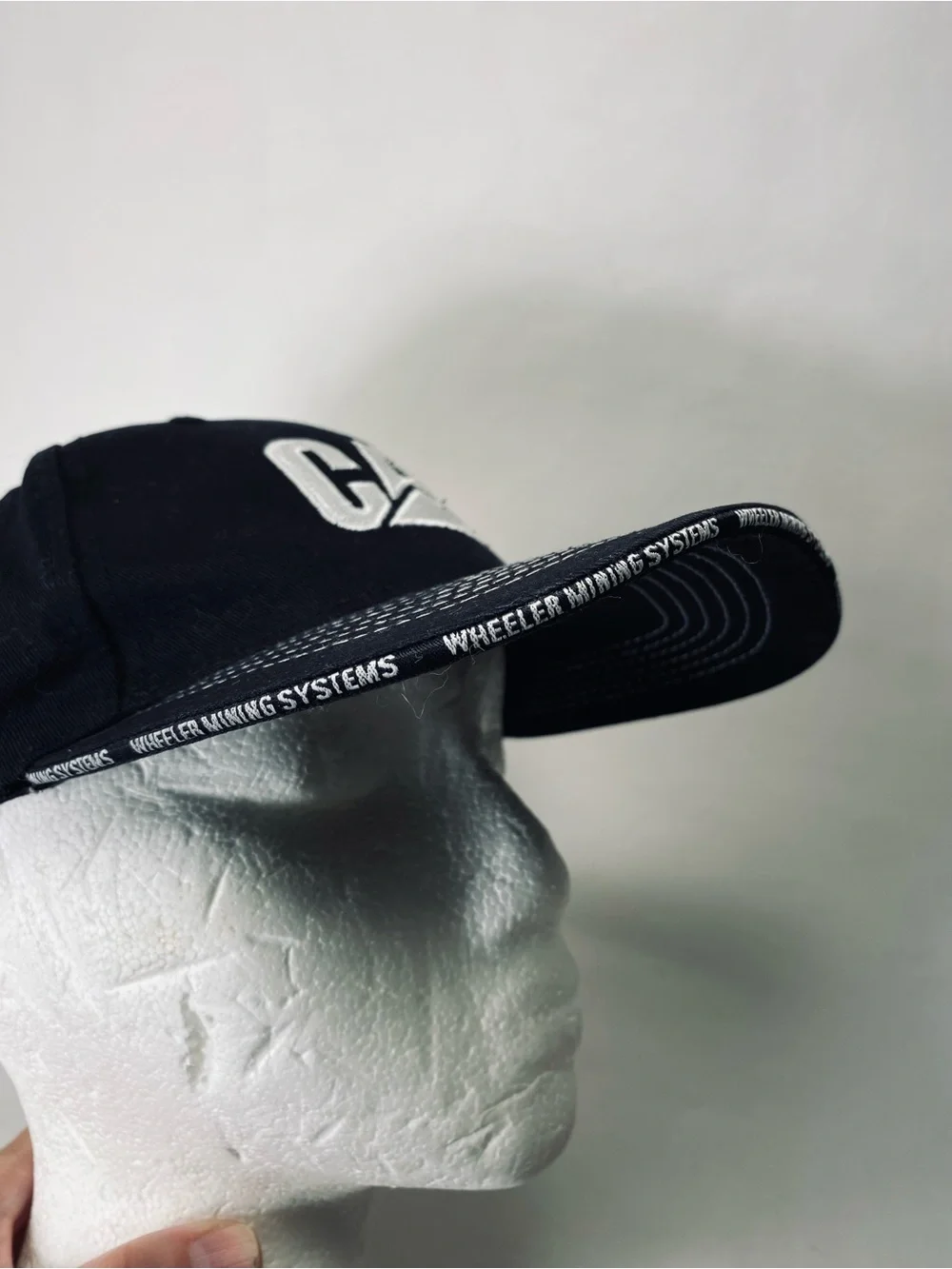 CAT Caterpillar Black Baseball Cap with White Logo and American Flag Patch