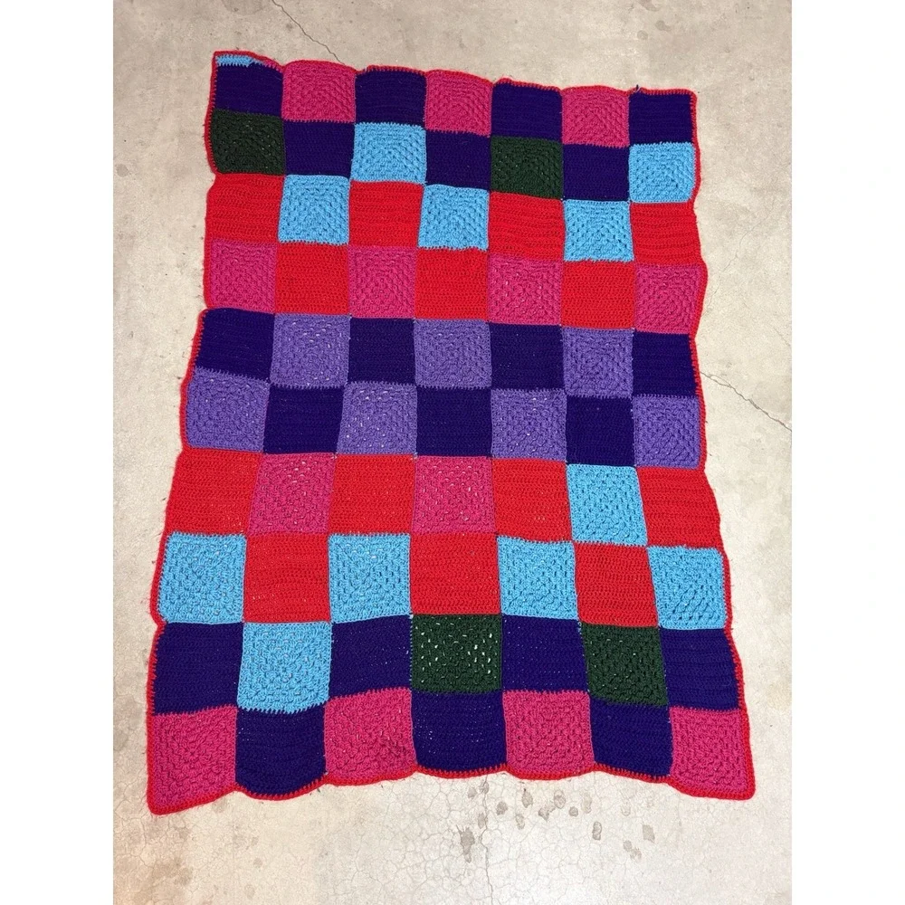 Vintage Handmade‎ Crochet Afghan Blanket Multicolor Granny Squares 66x50